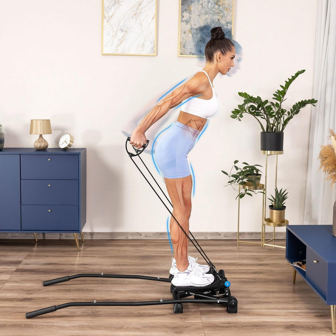 Gymtek Stepper, Drehstepper mit Haltegriffen & Expanderbänder - mit LCD-Bildschirm, Schrittzähler un