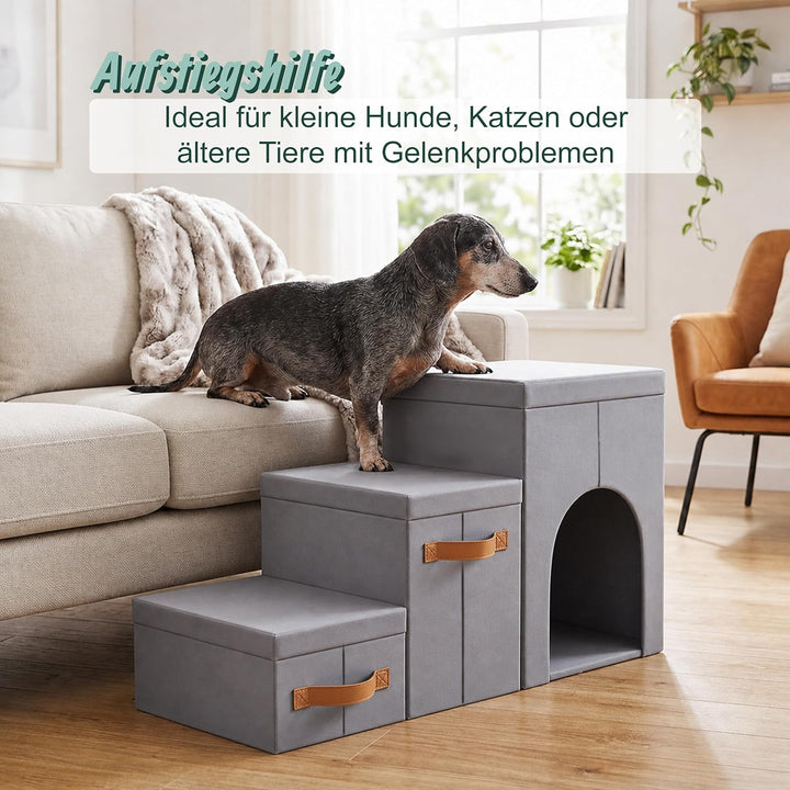 Relaxdays Hundetreppe, 3 Stufen, Höhle & Stauraum, HxBxT: 44,5 x 78 x 33,5 cm, faltbar, Hunderampe B