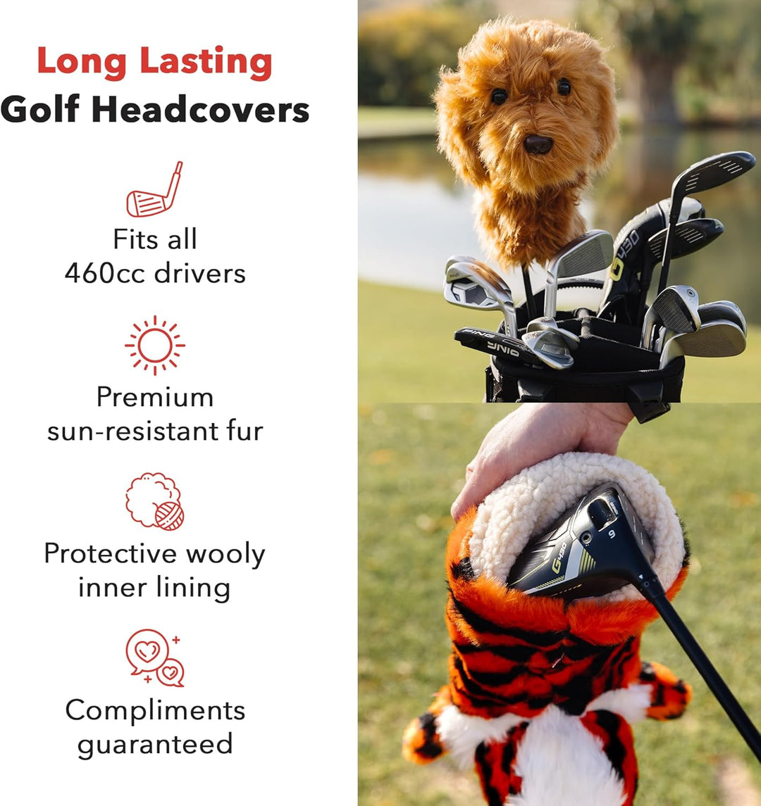 Daphnes - Cats & Dogs Series Driver Headcovers Dunkelbraun, Beige, Dunkelbraun, Beige