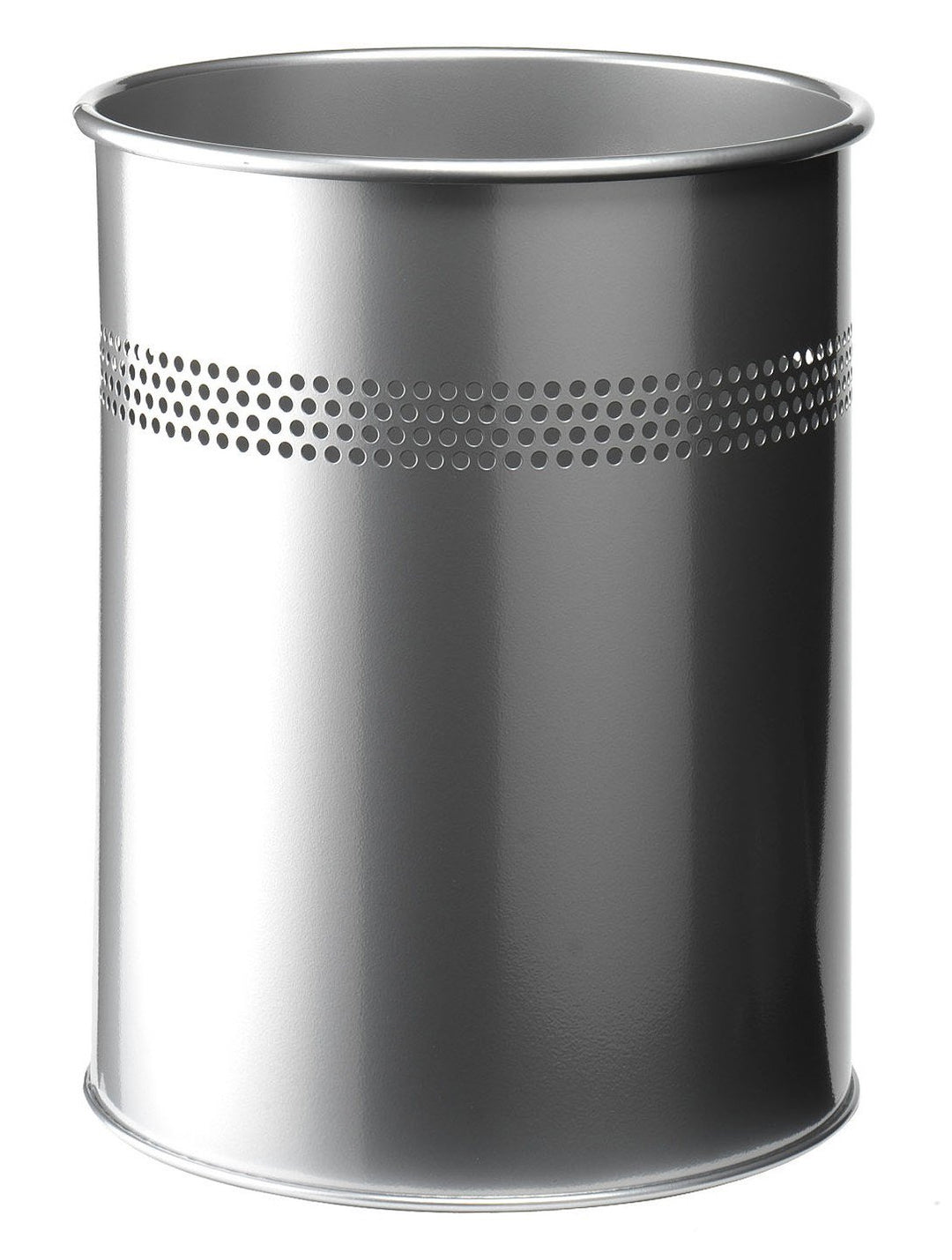 Durable Papierkorb Metall rund, 15 Liter, Perforation 30 mm, silber, 330023, silber