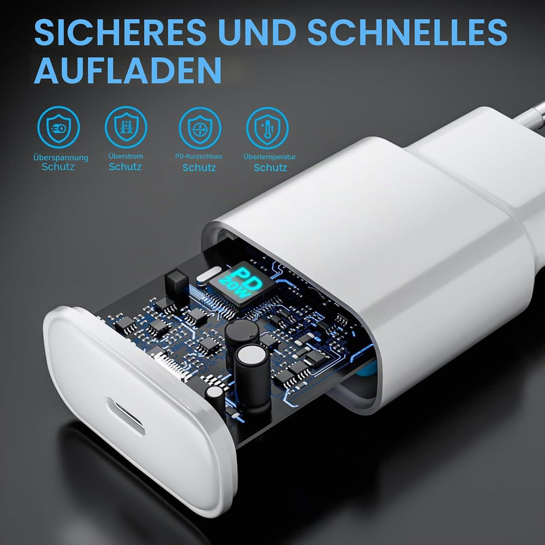 25W 3 Pack für iPhone Schnellladegerät und Ladekabel, USB C Ladegerät 2M Schnellladekabel Stecker Ne