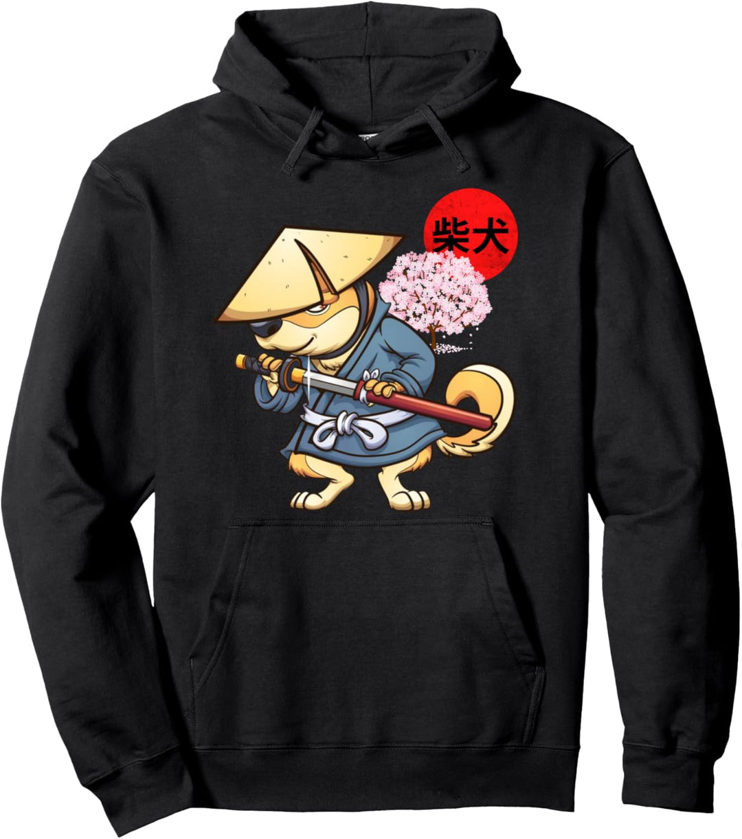 Japanische Samurai Ninja Shiba Inu Hundegrafik Pullover Hoodie
