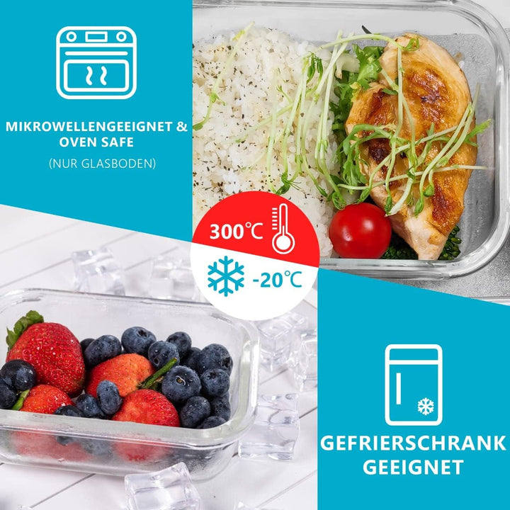 Meal Prep Container aus Glas mit Transparentem Dampfventildeckel – Luftdicht Verschliessbare Frischh