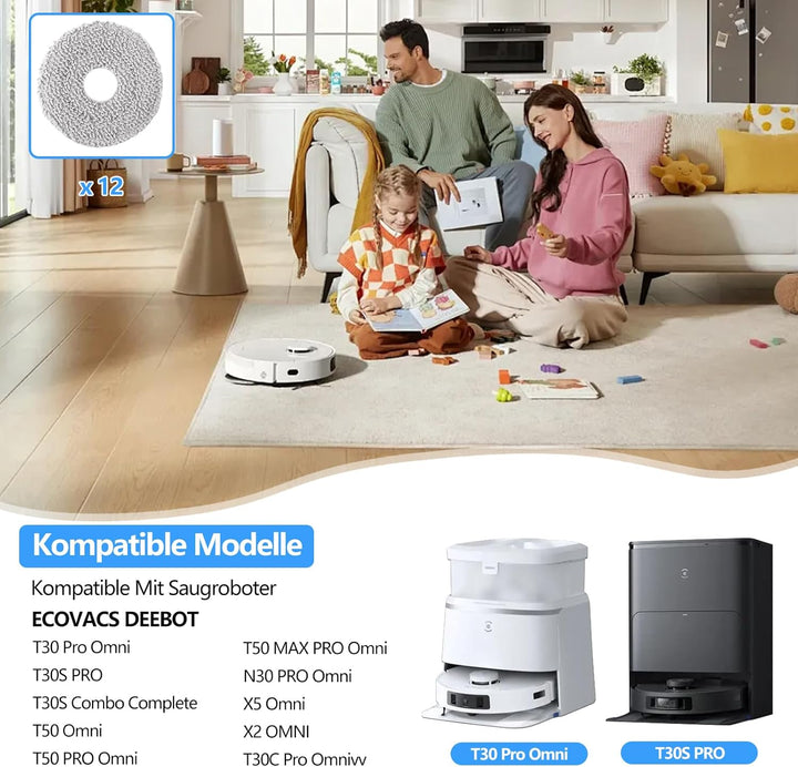 12 Stück Wischpads für Ecovacs Deebot T50 Pro Omni/T50 Omni/T50 Max | Mikrofaser Nasses Zubehör Wisc