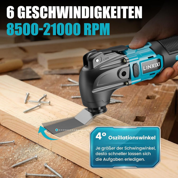 Akku Multitool kompatibel mit Makita 18V Akku, Multifunktionswerkzeug mit 6 Geschwindigkeiten, 8.500