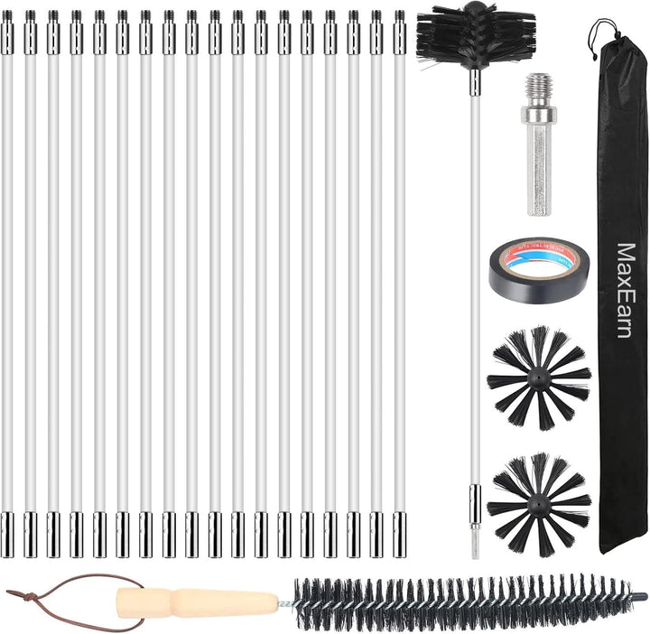 MaxEarn 24 Stk Kaminbürste Stange Set mit 18 Flexible Stangen 410mm+ 2 Bürstenköpfen 200mm + 1 Lange