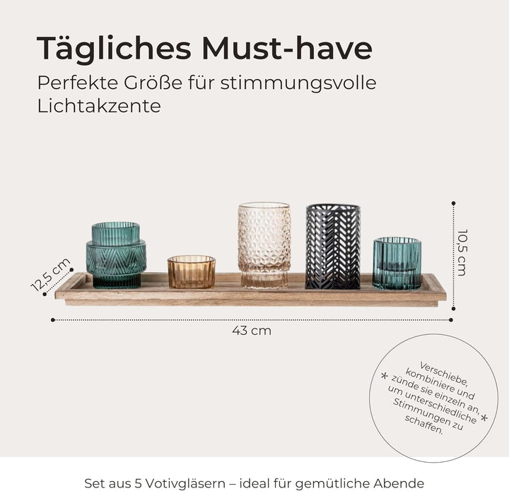 Bloomingville 6er Set Teelichthalter mit Tablett als Tisch-Deko für Haus und Garten Windlicht, braun