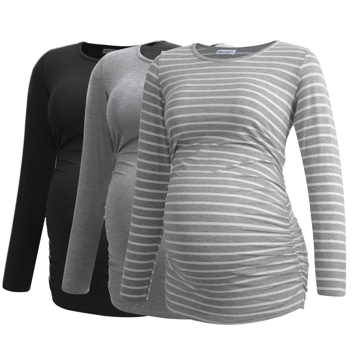 Smallshow Women's Umstandsmode Lange ärmel Umstandsshirt Maternity Tops 3er Pack S Schwarz/Hellgrau/