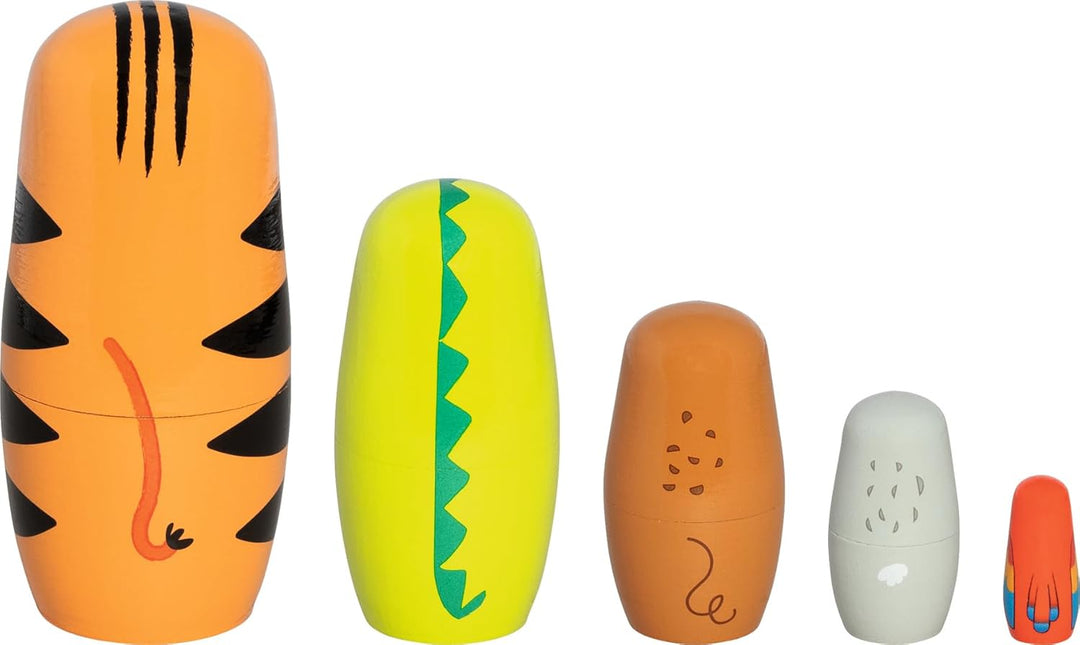 goki 60661 - Matroschka Puppen Tiger Tavi und Seine Freunde aus Holz, Tier-Stapelspiel Klassiker, Le