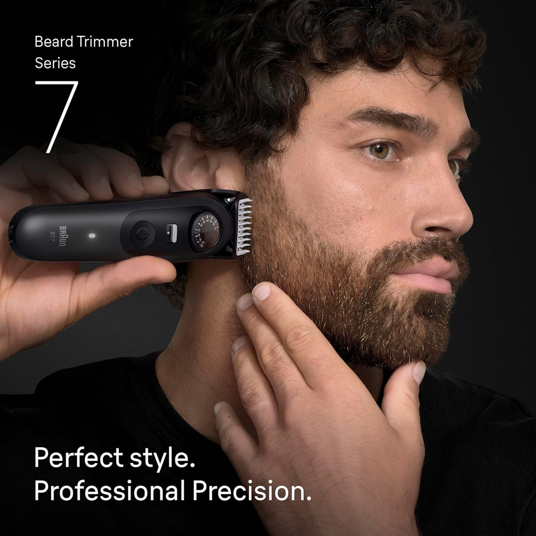 Braun Barttrimmer Series 7, Elektrischer Bartschneider Herren mit 7 Zubehörteile, Lebenslang scharfe