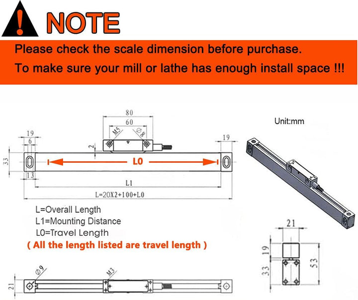 3 Achsen Digitalanzeige-kit mit Linear Massstab Glasmassstab 200m+300mm+400mm Linearmassstab, DRO 3