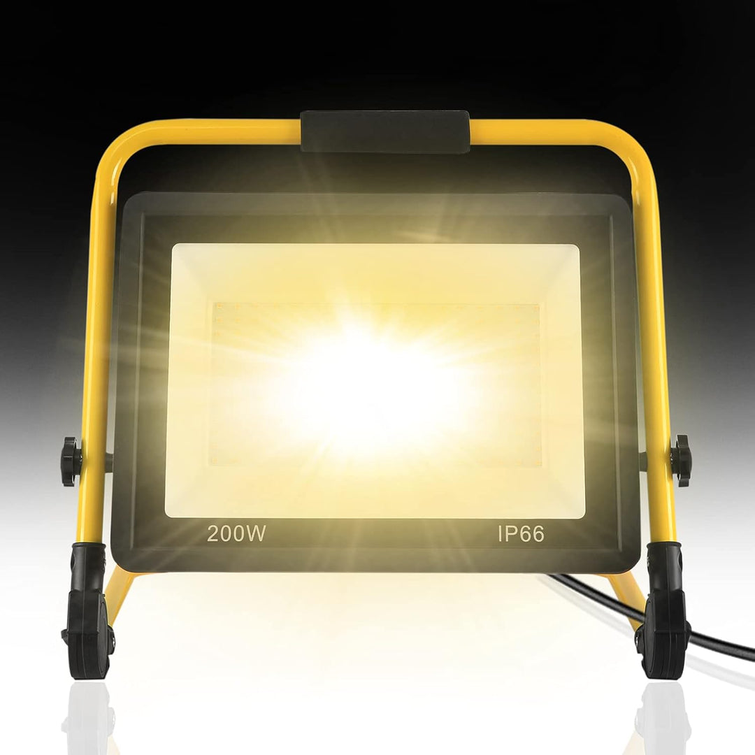 LED Flutlicht Baustrahler Tragbare 200W Warmweiss - inkl. Standgestell und Tragegriff- Aussenleuchte