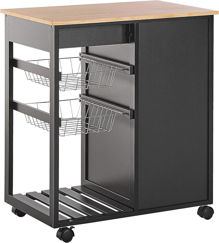 Beliani Servierwagen Holz schwarz mit 2 Schubladen Schrank 2 Metallkörben Rollen Boves