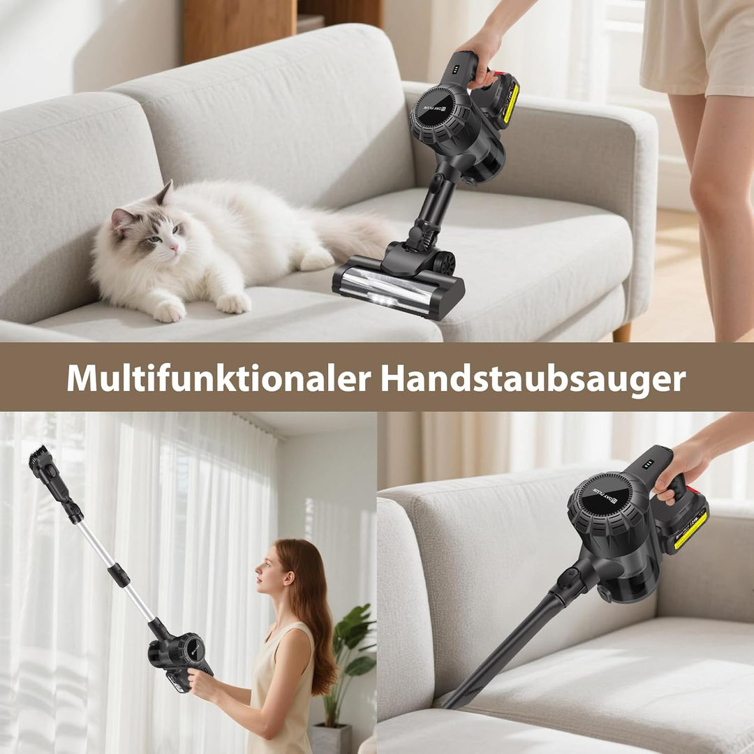 Akku Staubsauger 500W 45000Pa 45Min Akkustaubsauger Kabellos mit Licht, Anti-Tangle-Bürste, Superlei