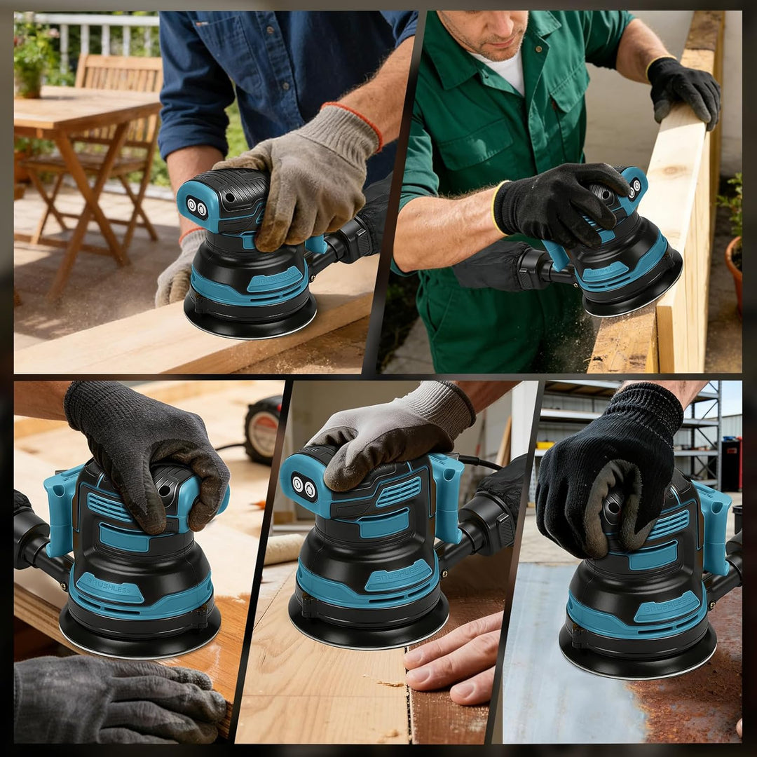 Akku-Exzenterschleifer kompatibel mit Makita 18V Akku (ohne Batterie), 125 mm bürstenloser Elektro H