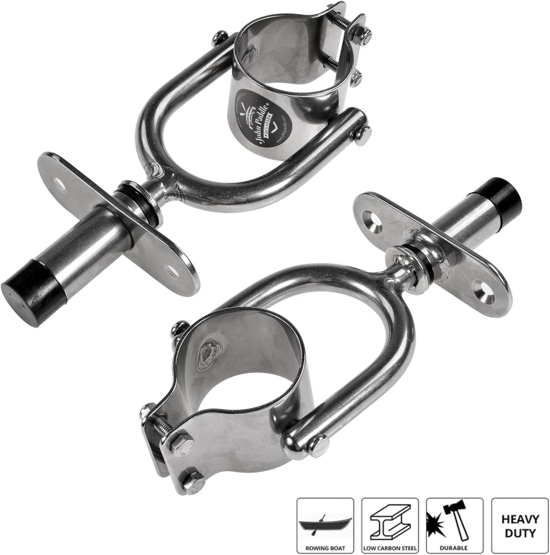John Paddle Exklusiv Clamp Kugelbuchse Ruderdollen aus Edelstahl mit gerader Buchse (Komplett - 2 Pa