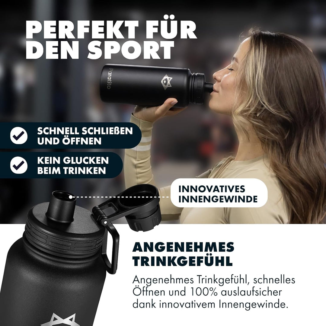 Sport-Dreh Verschluss, auslaufsicher bei Kohlensäure, bequemes Trinken beim Wandern und Sport, Bottl