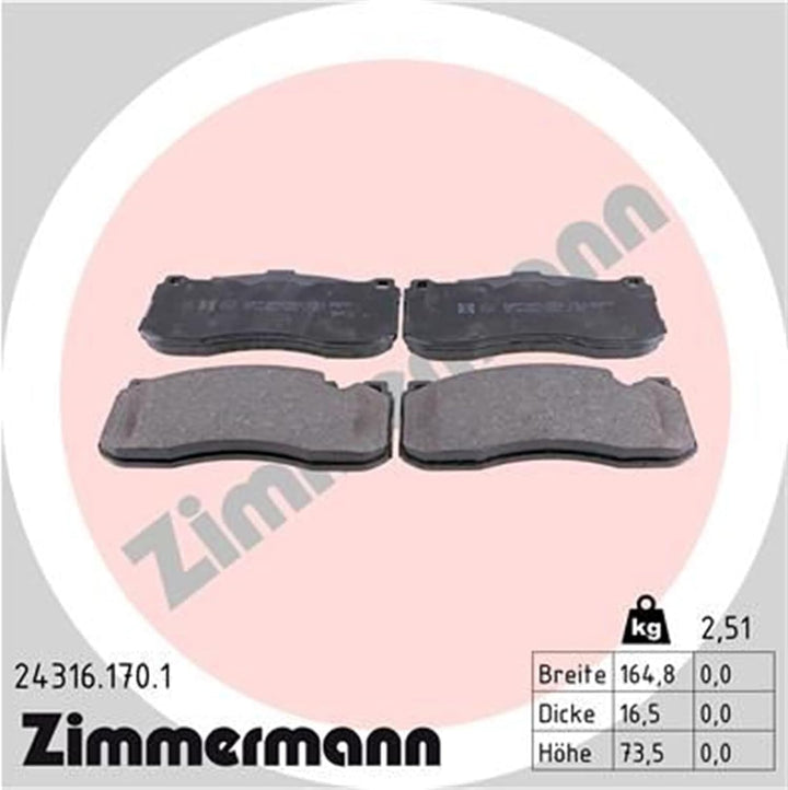 ZIMMERMANN 24316.170.1 Serie Bremsbeläge, vorne, inklusive Platte dämpfend