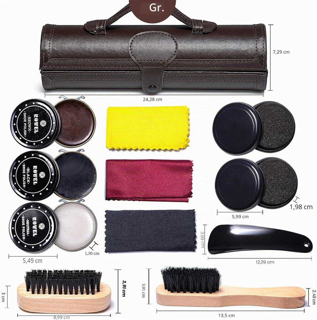 YUET Schuhputz-Set, Reinigung, Glanz, Pflege, Fass-Set für braunes schwarzes Leder, mit Bürste, Reis
