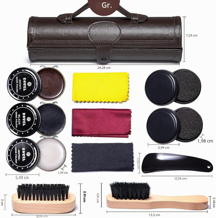 YUET Schuhputz-Set, Reinigung, Glanz, Pflege, Fass-Set für braunes schwarzes Leder, mit Bürste, Reis