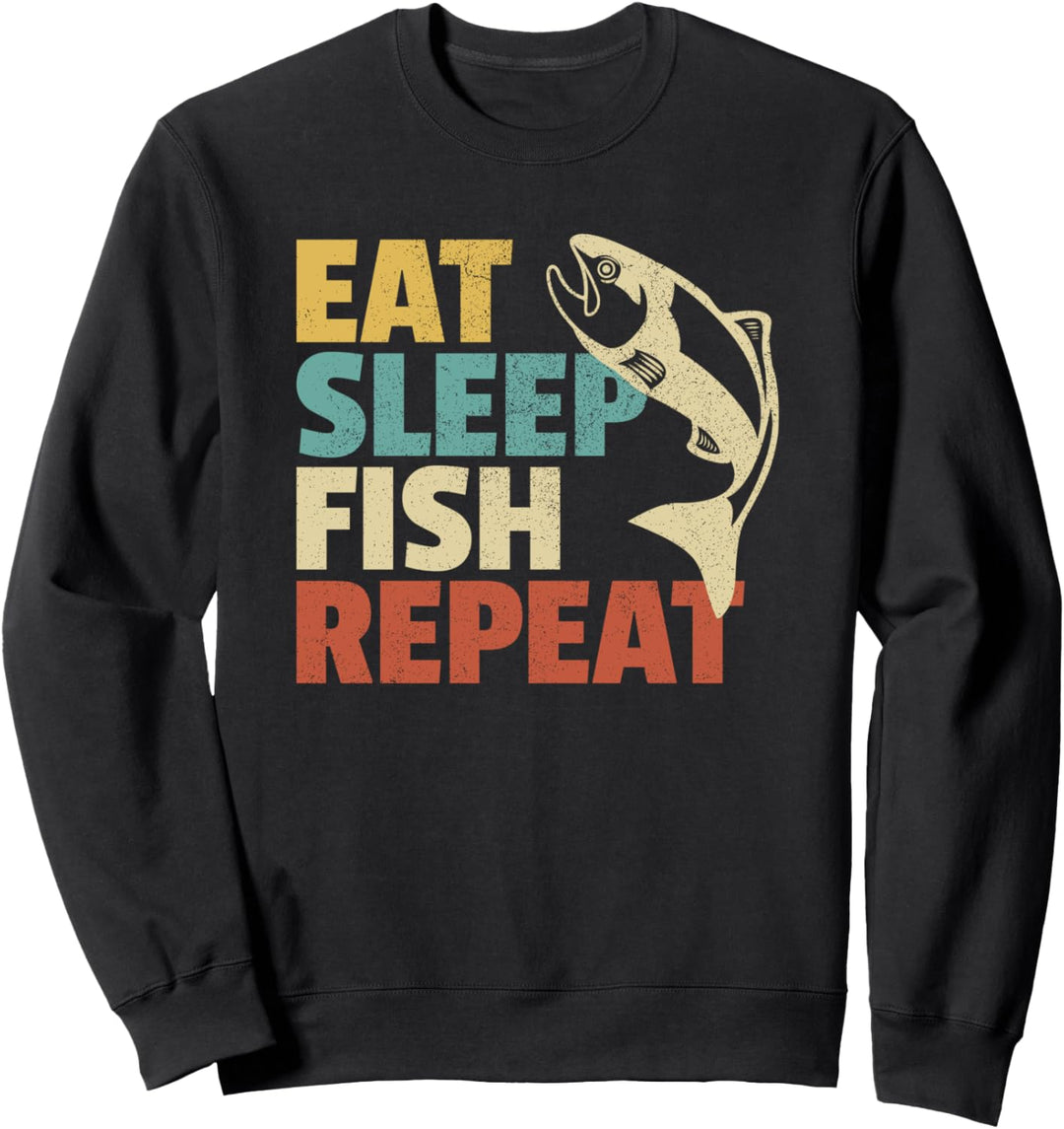 Angler-Geschenk, Angeln, Essen, Schlafen, Fisch, Retro Sweatshirt