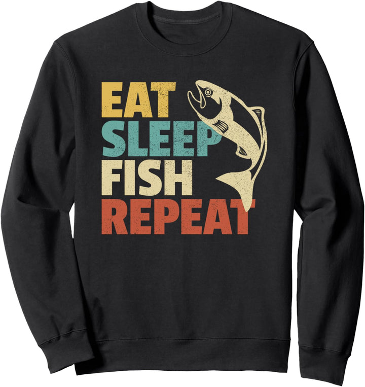 Angler-Geschenk, Angeln, Essen, Schlafen, Fisch, Retro Sweatshirt