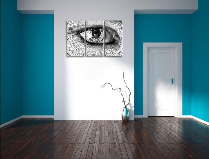 Pixxprint Auge mit binärischen Code als Leinwandbild/Grösse: 3 Teilig (120x80) cm/Wandbild/Kunstdruc