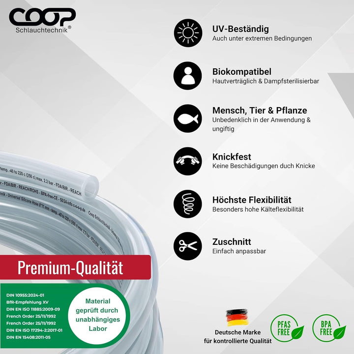 Coop Schlauchtechnik® Silikonschlauch 16mm ID (16x22) | 2 Meter | hohe Qualität | lebensmittelecht |