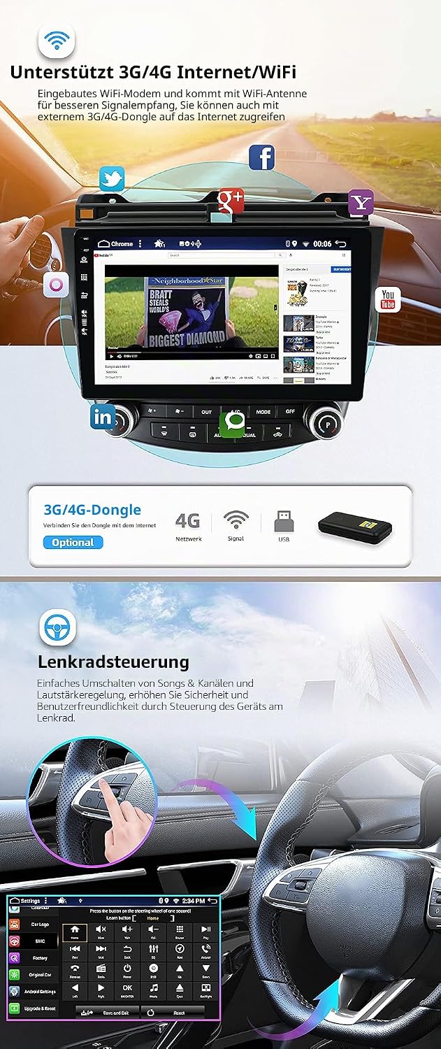 JOYX - 6G+128G - Android 15 Autoradio Passt für Honda Accord 7th (2002-2007) - Eingebaut DSP/Carplay