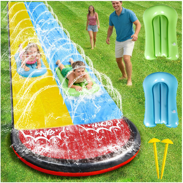480cm Lange Rutsche und Wasserrutsche mit 2 Bodyboards, der Integrierte Sprinklerkopf Eignet Sich so