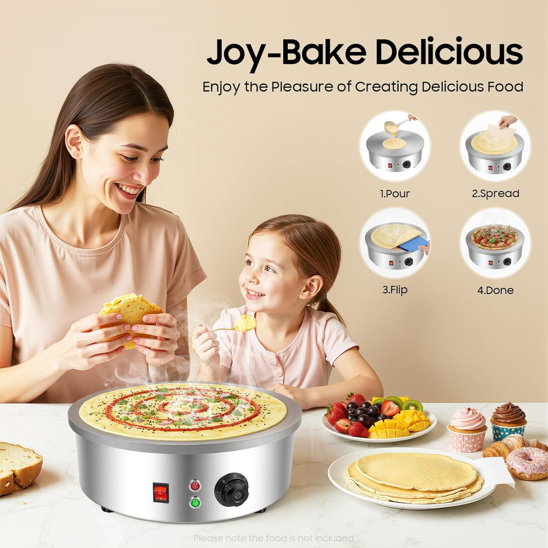 220V 3000W Crepegerät Crêpes Maker mit Spatel und Teigschaber, 45cm Platte Gastro Crepesmaker Profi