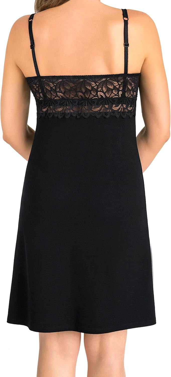 Teyli Damen Nachthemd mit Spitze XL Schwarz, XL Schwarz
