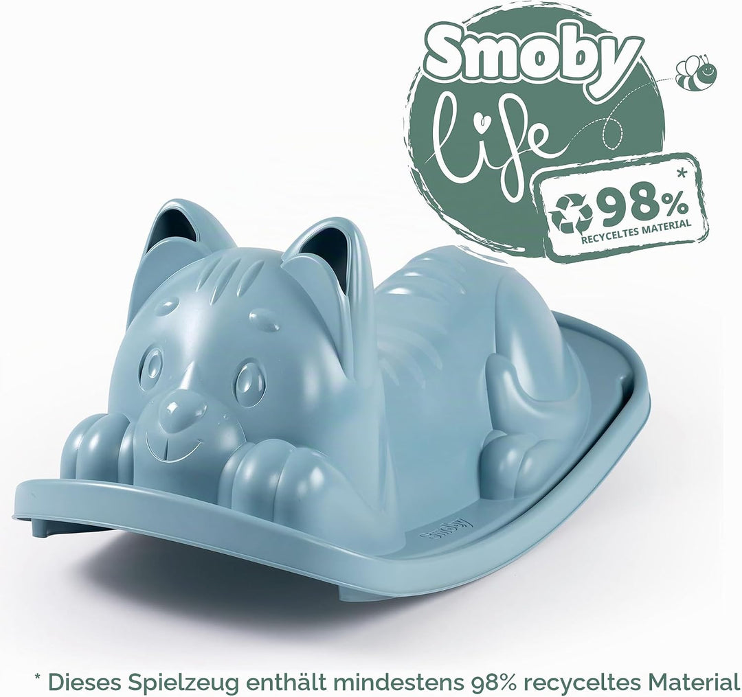 Smoby Life Wippe, Katze, Blau, ergonomische Sitzfläche, Griffe, recyceltes Material, ab 18 Monaten