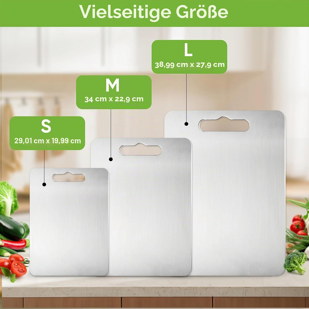 3 Stück Titan Schneidebrett, Edelstahl Titanium Cutting Board Doppelseitiges Lebensmittel Grade Schn