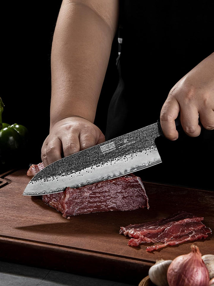HOSHANHO Santoku Messer 18 cm, Japanisches Handgeschmiedetes Kochmesser, Ultrascharfes Küchenmesser