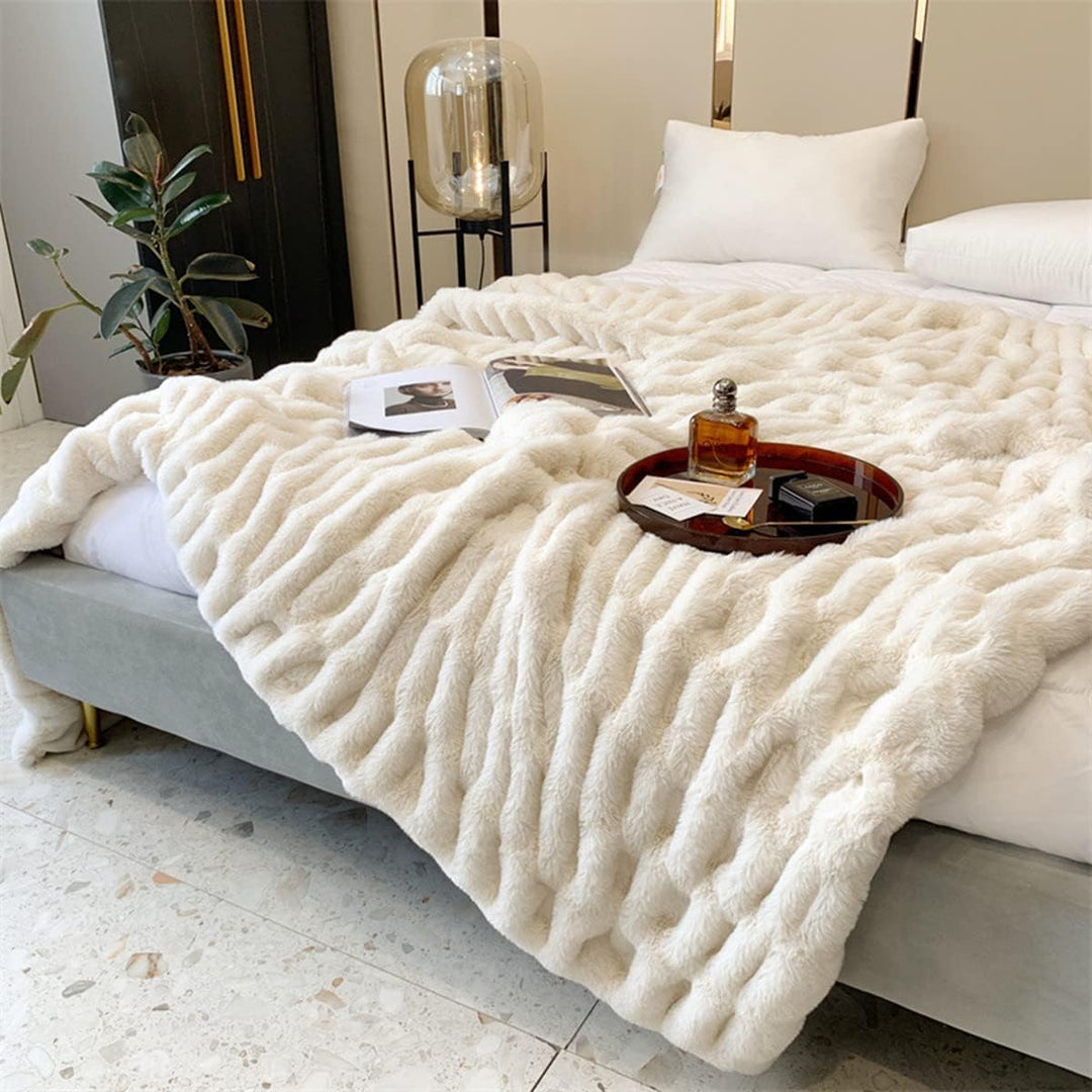Fouriding Kunstpelz Fleece Decke,Winter weiche warme Blase Kunstpelz Fleece Decke für Bett Sofa Casu