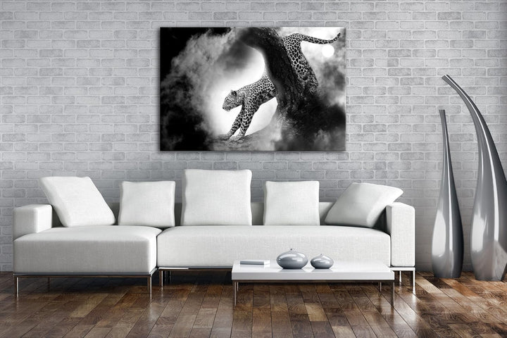 deyoli exotischer Gepard im Mondschein im Format: 80x60 als Leinwandbild, Motiv fertig gerahmt auf E