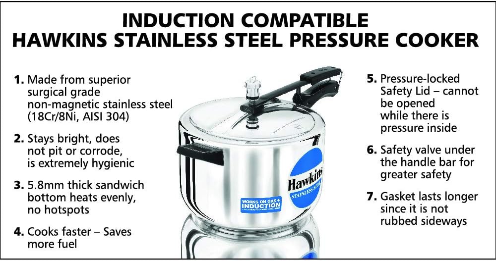 HAWKINS B85 Schnellkochtopf, 8 l, silberfarben, Edelstahl, Silber