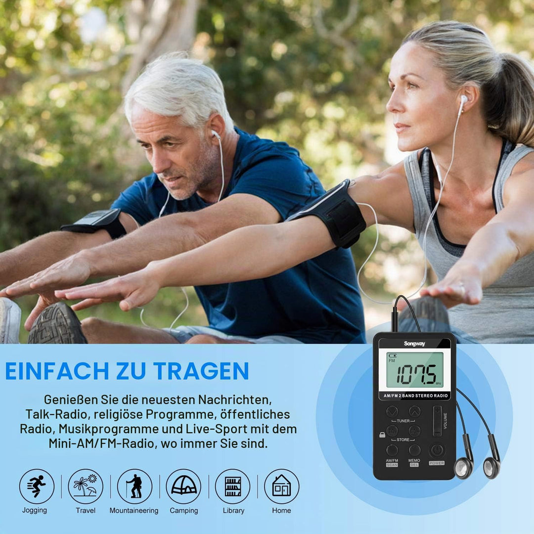 Songway AM/FM-Taschenradio Stereo mit Kopfhörer-LCD-Display USB Wiederaufladbar Hervorragender DSP-E