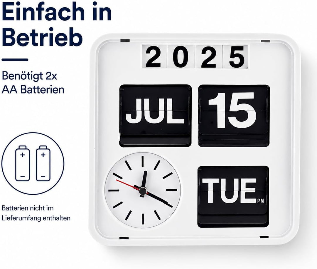 Eurotime 80005-00 Retro Tisch- &amp; Wanduhr mit Voll-Datumsanzeige inkl. Jahr, Quarzuhr im Klappkarten-