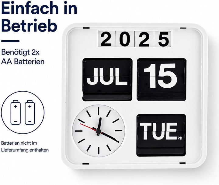 Eurotime 80005-00 Retro Tisch- &amp; Wanduhr mit Voll-Datumsanzeige inkl. Jahr, Quarzuhr im Klappkarten-