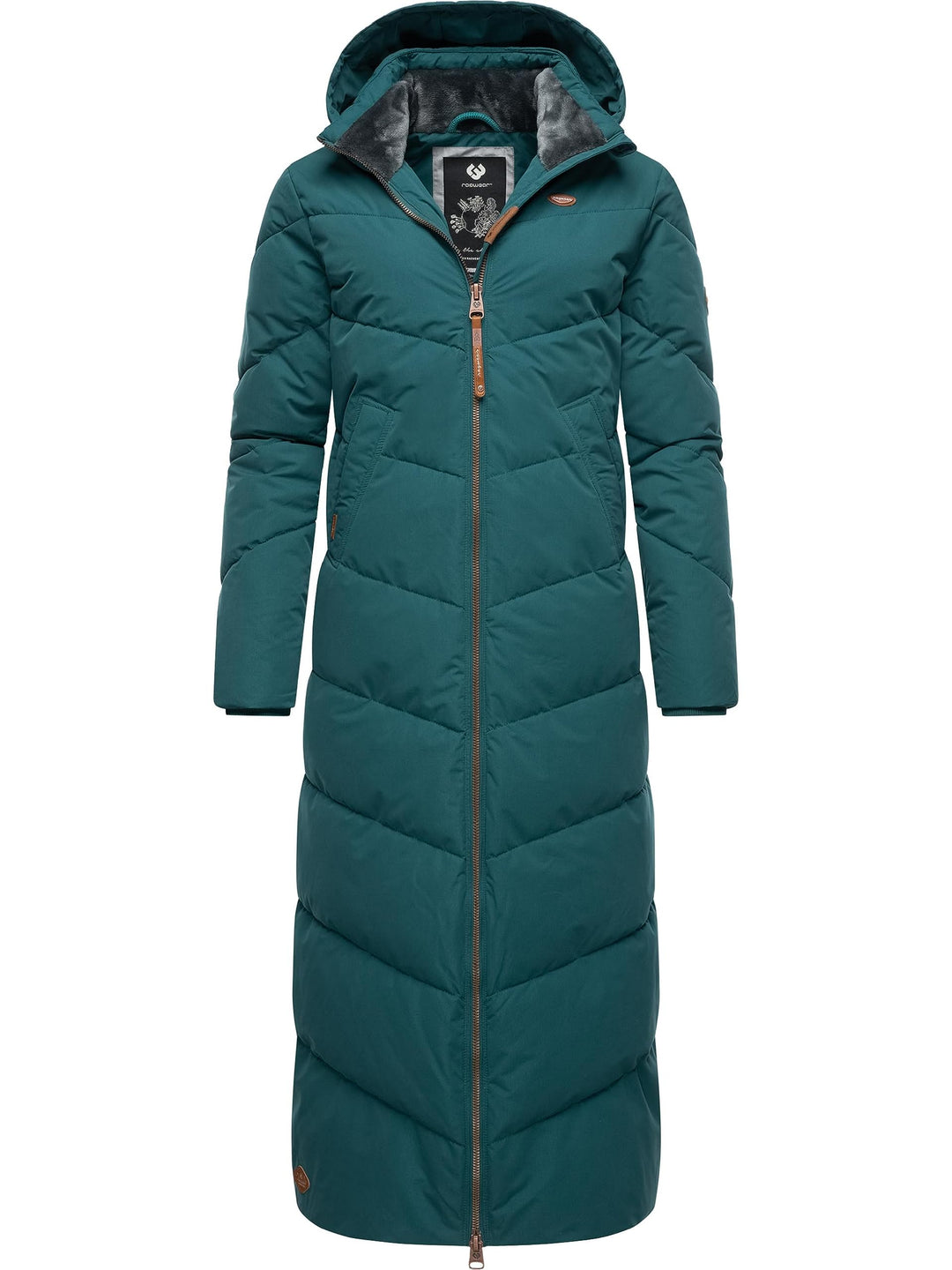 Ragwear Damen Wintermantel Warmer wasserdichter Steppmantel lang mit Abnehmbarer Kapuze Rebelka Extr