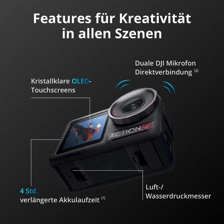 DJI Osmo Action 5 Pro Adventure Combo mit Magnethalterung, Action-Kamera 4K mit 1/1.3" Sensor, 12 St
