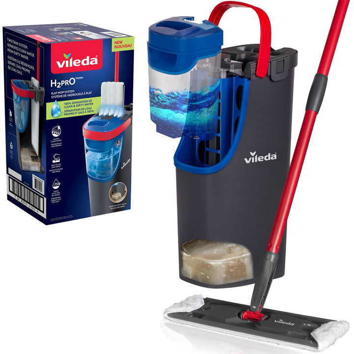 Vileda H2PrO Bodenwischer, Mikrofaser, Frisch- und Schmutzwassertrennung | Zweitanksystem | 132 cm S