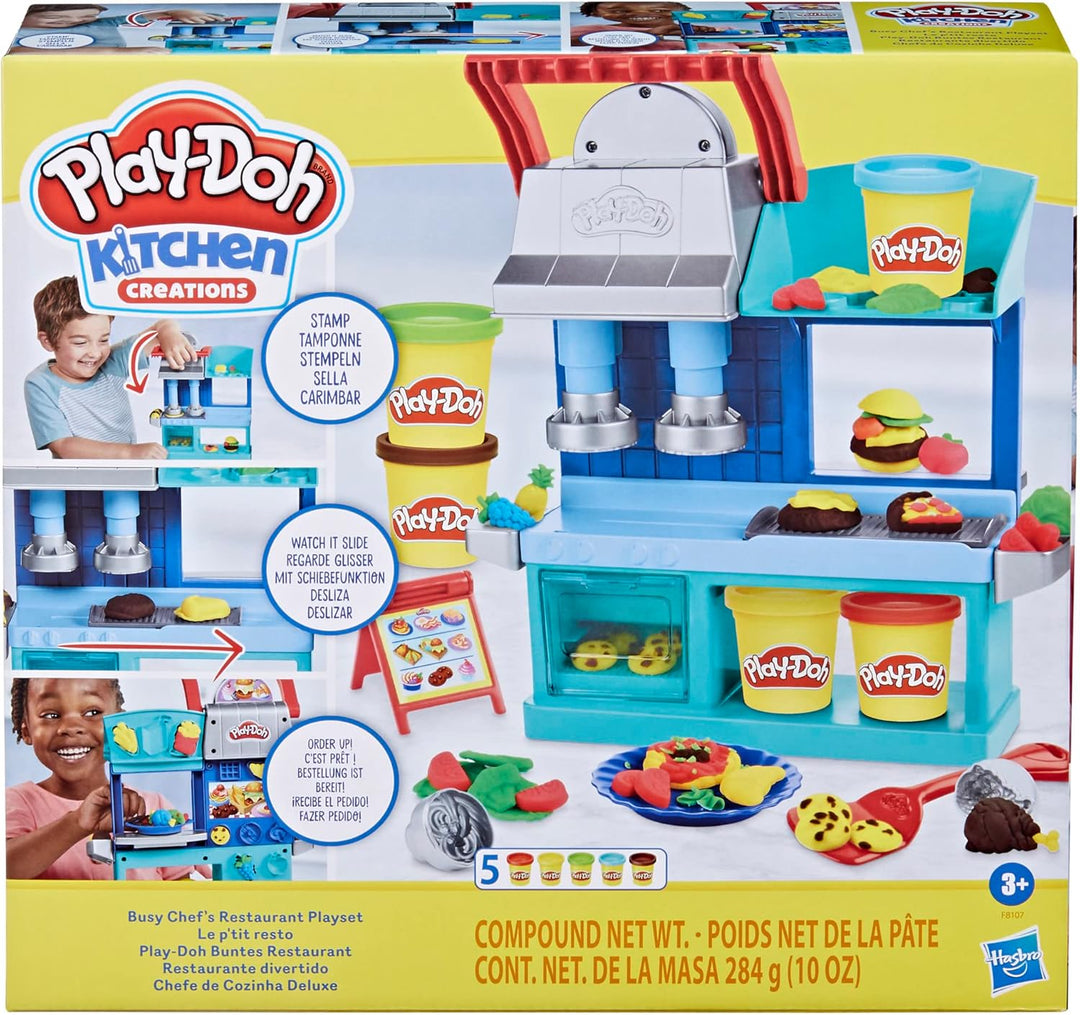 Play-Doh Kitchen Creations Play-Doh Buntes Restaurant, 2-seitiges Küchenspielset, Play-Doh Set für M