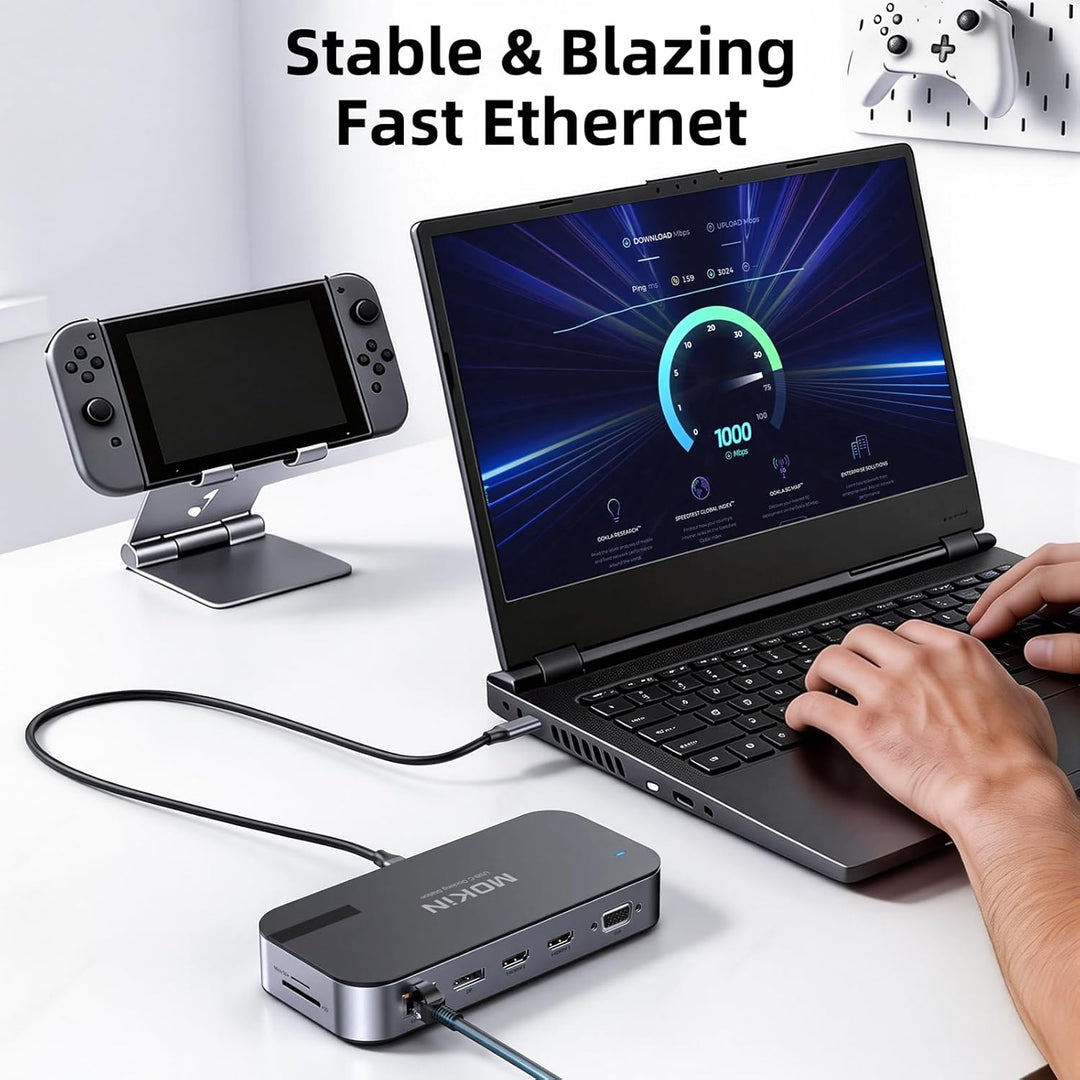 Laptop Docking Station, MOKiN 16 in 1 Docking Station USB C Dock mit Dual Monitor Display mit 2 HDMI