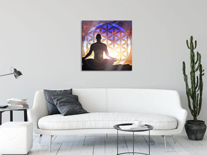 Pixxprint Glasbild | Wandbild auf Echtglas | Mensch Blume des Lebens | 50x50 cm | inkl. Aufhängung u