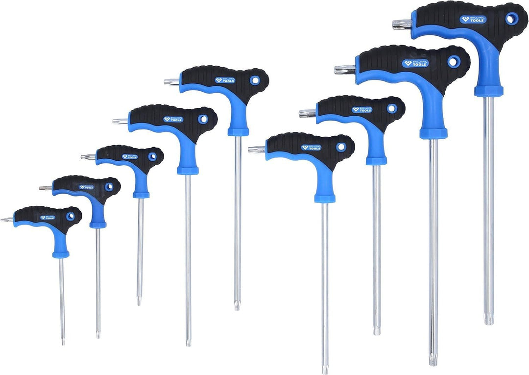 BRILLIANT TOOLS BT041200 T-Griff-Torx-Winkelstiftschlüssel-Satz, 9-TLG. [Powered by KS Tools]