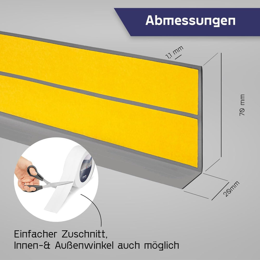 HOLZBRINK Weichsockelleiste selbstklebend Grau Knickleiste, Material: PVC, 70x20mm, 5 Meter 5m Grau,