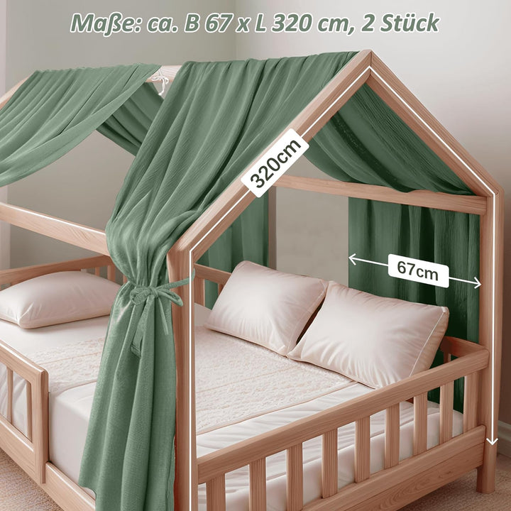 Hausbett Himmel Deko Set, Betthimmel Hausbett aus Musselin - 2 Betthimmel &amp; 1 Wimpelkette, für Junge